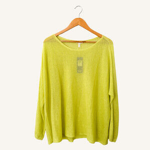 Eileen Fisher Organic Linen Sweater Knit Size LARGE Chartreuse 100% Linen NWT